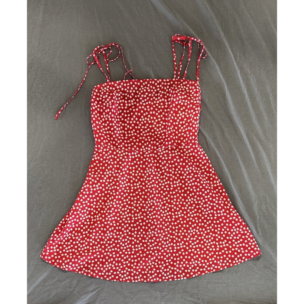 Shein Red Floral Tie Strap Mini Dress Sleeveless Sundress Summer Casual M